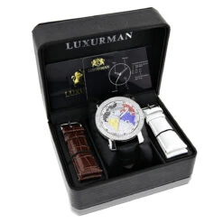 Luxurman Worldface Men's Diamond Watch 0.18ct -Luxurman luxurman watches worldface mens diamond watch 018ct p 9698box