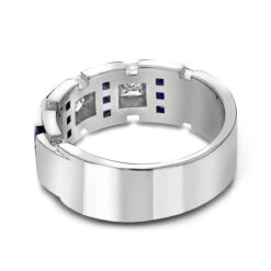 Luxurman 18K White Gold Unique Diamond And Sapphires Wedding Band For Men 9 Luxurman 18K White Gold Unique Diamond And Sapphires Wedding Band For Men -Luxurman luxurman wedding rings 18k gold unique diamond and sapphires band for men backwh