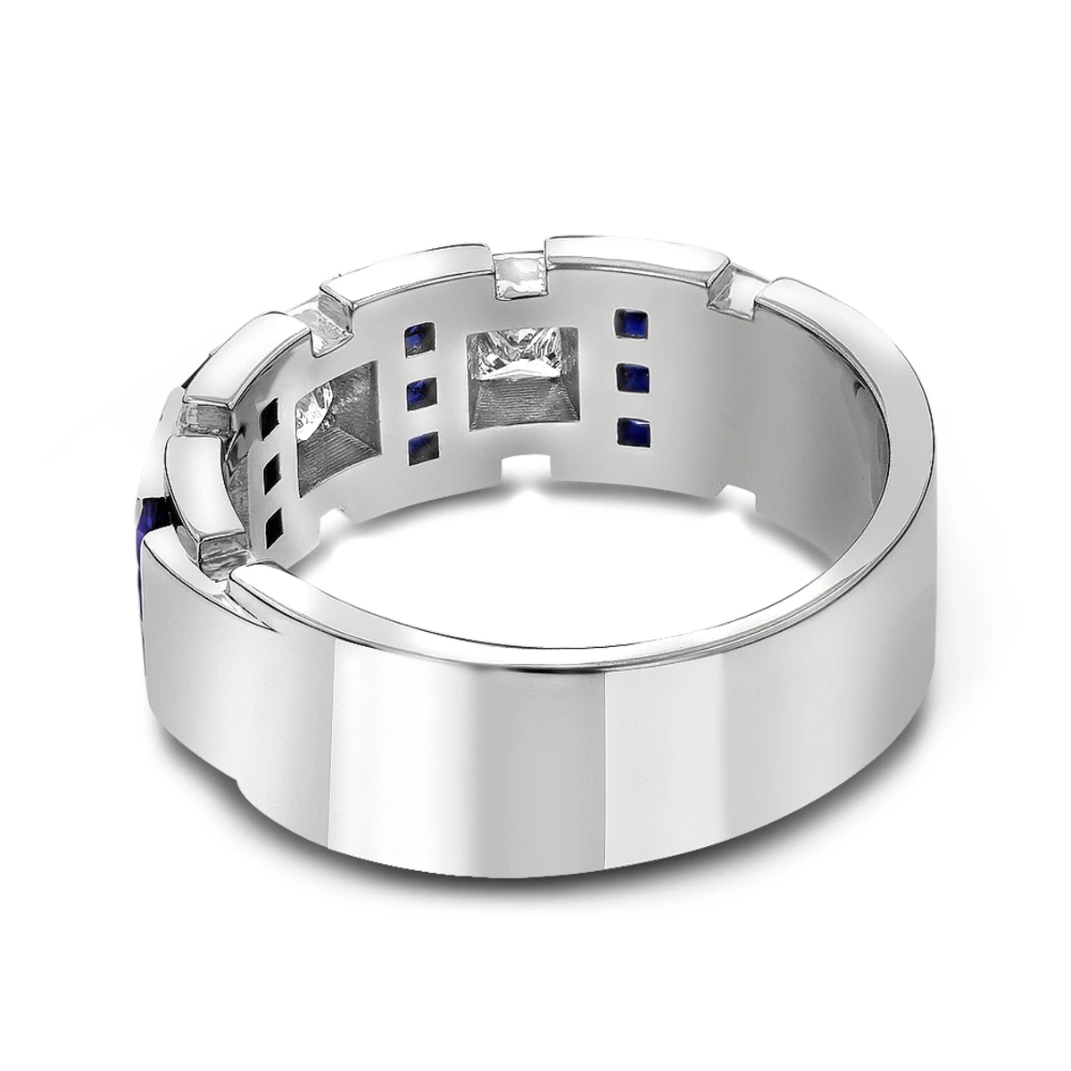 Luxurman 18K White Gold Unique Diamond And Sapphires Wedding Band For Men 4 Luxurman 18K White Gold Unique Diamond And Sapphires Wedding Band For Men - Image 4