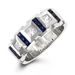 Luxurman 18K White Gold Unique Diamond And Sapphires Wedding Band For Men