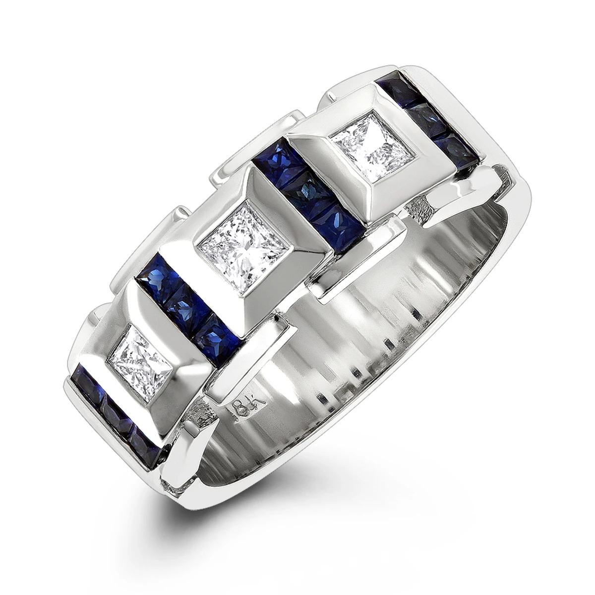 Luxurman 18K White Gold Unique Diamond And Sapphires Wedding Band For Men 1 Luxurman 18K White Gold Unique Diamond And Sapphires Wedding Band For Men