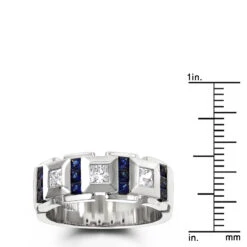 Luxurman 18K White Gold Unique Diamond And Sapphires Wedding Band For Men 11 Luxurman 18K White Gold Unique Diamond And Sapphires Wedding Band For Men -Luxurman luxurman wedding rings 18k gold unique diamond and sapphires band for men rulerwh