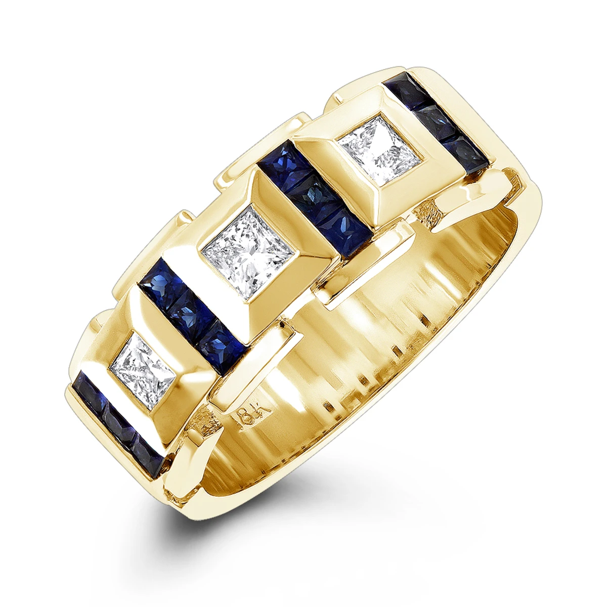 Luxurman 18K White Gold Unique Diamond And Sapphires Wedding Band For Men 2 Luxurman 18K White Gold Unique Diamond And Sapphires Wedding Band For Men - Image 2