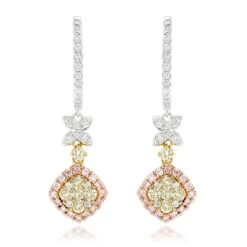 Luxurman White Yellow Pink Diamond Drop Earrings For Women 1.4ct 14K Gold
