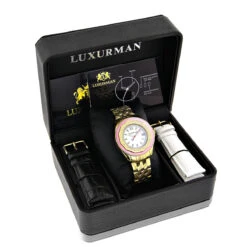 Luxurman Women's Diamond Watch 0.25ct Yellow Gold Pltd -Luxurman luxurman womens diamond watch 025ct yellow gold pltd 4