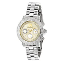 Luxurman Women's Diamond Watch 0.3ct Two Tone Gold Plated