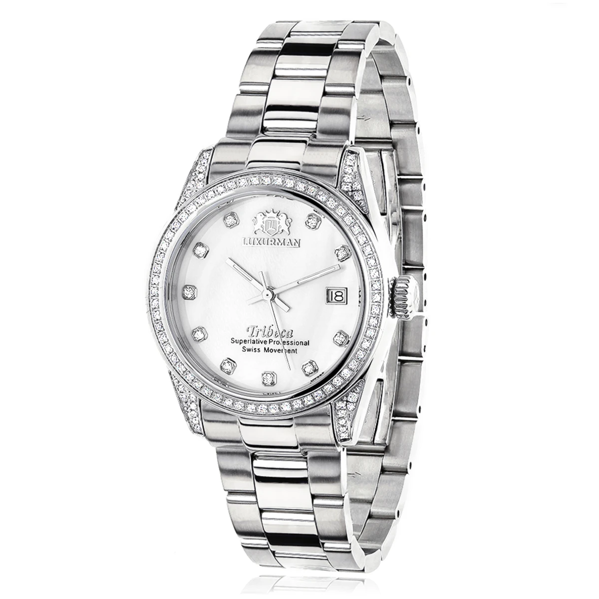Luxurman Swiss Quartz Women's Diamond Watch Stainless Steel Band Tribeca 1 Luxurman Swiss Quartz Women's Diamond Watch Stainless Steel Band Tribeca