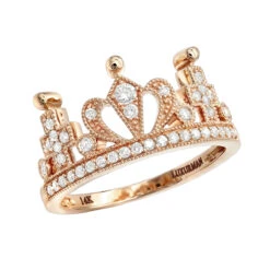 Luxurman Women's 14K Yellow Gold Queen Crown Ring With Diamonds 0.35ct -Luxurman luxurman womens rings 14k gold queen crown ring with diamonds 0 35ct ro