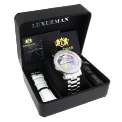 Luxurman World Map Men's Diamond Watch 0.12ct -Luxurman luxurman world map mens diamond watch 012ct p 8539box
