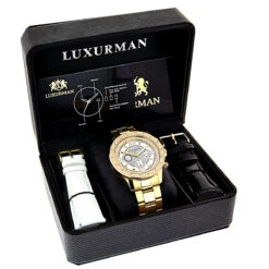 Luxurman Yellow Gold Tone Men's Diamond Watch 0.2ct Swiss Quartz Metal Band -Luxurman luxurman yellow gold tone mens diamond watch 02ct 4