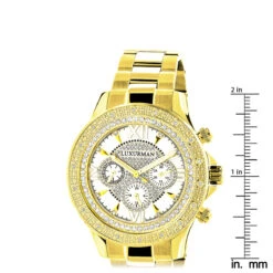 Luxurman Yellow Gold Tone Men's Diamond Watch 0.2ct Swiss Quartz Metal Band -Luxurman luxurman yellow gold tone mens diamond watch 02ct ruler