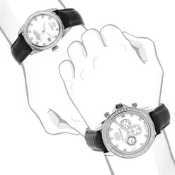 Matching His And Hers Luxurman Real Diamond Watch With Leather Band White MOP -Luxurman matching his and hers luxurman real diamond watches leather band white mop bod