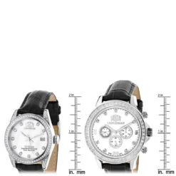 Matching His And Hers Luxurman Real Diamond Watch With Leather Band White MOP -Luxurman matching his and hers luxurman real diamond watches leather band white mop ruler