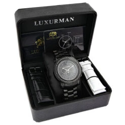 Matching His And Hers Black Diamond Watch Set By Luxurman 5.15ct -Luxurman matching his and hers watches black diamond watch set by luxurman 515ct 4