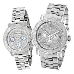 Matching His And Hers Luxurman Oversized Diamond Watch Set 0.55ct