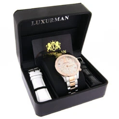 Matching His And Hers Luxurman Rose Gold Diamond Watch Set 1.7ct -Luxurman matching his and hers watches luxurman rose gold diamond watch set 17ct box