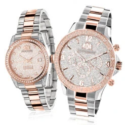Matching His And Hers Luxurman Rose Gold Diamond Watch Set 1.7ct