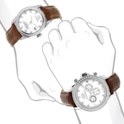 Matching His And Hers Luxurman White Gold Plated Diamond Watch Set -Luxurman matching his and hers watches luxurman white gold plated diamond watches bod