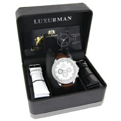 Matching His And Hers Luxurman White Gold Plated Diamond Watch Set -Luxurman matching his and hers watches luxurman white gold plated diamond watches box