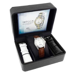 Matching His And Hers Luxurman White Gold Plated Diamond Watch Set -Luxurman matching his and hers watches luxurman white gold plated diamond watches boxwh
