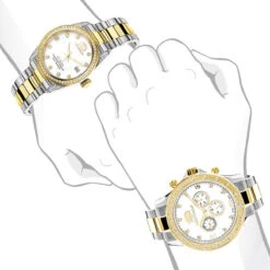 Matching For Couples Luxurman Yellow Gold Plated Diamond Watch Set -Luxurman matching watches for couples luxurman yellow gold plated diamond watch set bod