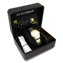 Matching For Couples Luxurman Yellow Gold Plated Diamond Watch Set -Luxurman matching watches for couples luxurman yellow gold plated diamond watch set boxwh