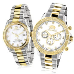 Matching For Couples Luxurman Yellow Gold Plated Diamond Watch Set