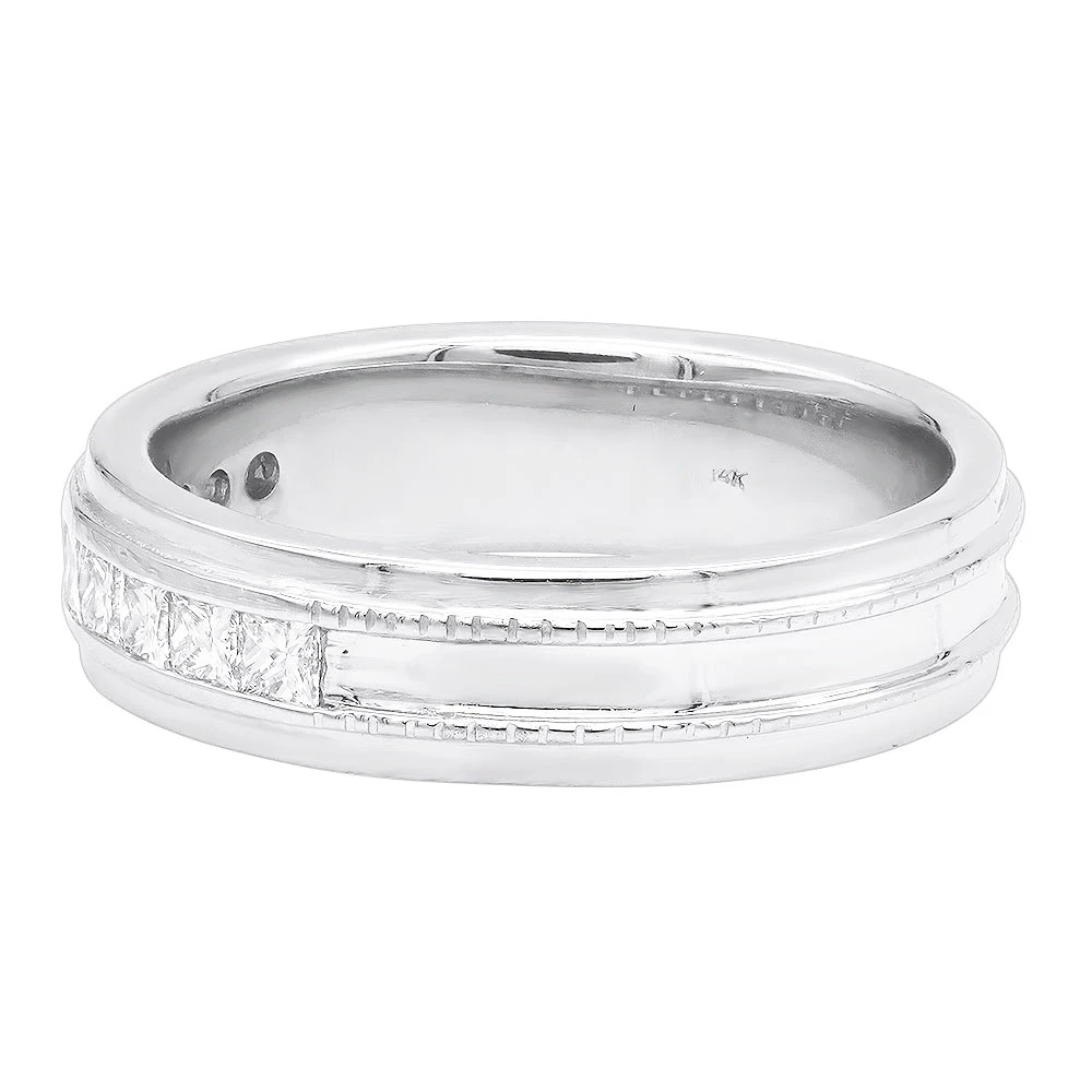 Men's 14K White Gold 10 Year Anniversary Ring 1 Carat Princess Diamonds Wedding Band 4 Men's 14K White Gold 10 Year Anniversary Ring 1 Carat Princess Diamonds Wedding Band - Image 4