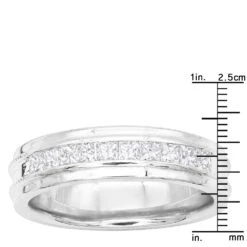 Men's 14K White Gold 10 Year Anniversary Ring 1 Carat Princess Diamonds Wedding Band 11 Men's 14K White Gold 10 Year Anniversary Ring 1 Carat Princess Diamonds Wedding Band -Luxurman mens 14k gold 10 year anniversary ring 1 carat princess diamonds wedding band 004894 w ruler white