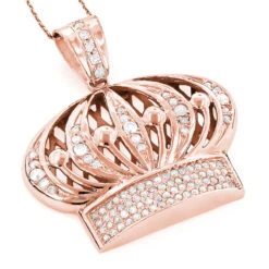 Men's 14K White Gold Crown Diamond Pendant 1.37ct -Luxurman mens 14k gold crown diamond pendant 137ct p 5928 ro