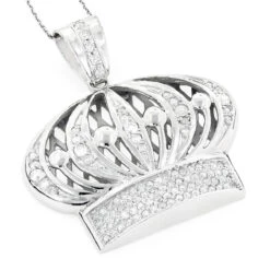 Men's 14K White Gold Crown Diamond Pendant 1.37ct