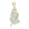 Men's 14K Yellow Gold Diamond Praying Hands Pendant With Cross 0.9ct By Luxurman