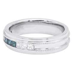 Men's 14K White Gold White Blue Diamond Wedding Band 0.98ct 11 Men's 14K White Gold White Blue Diamond Wedding Band 0.98ct -Luxurman mens 14k gold white blue diamond wedding band 098ct p 6432 backwh