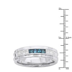 Men's 14K White Gold White Blue Diamond Wedding Band 0.98ct 15 Men's 14K White Gold White Blue Diamond Wedding Band 0.98ct -Luxurman mens 14k gold white blue diamond wedding band 098ct p 6432 rulerwh