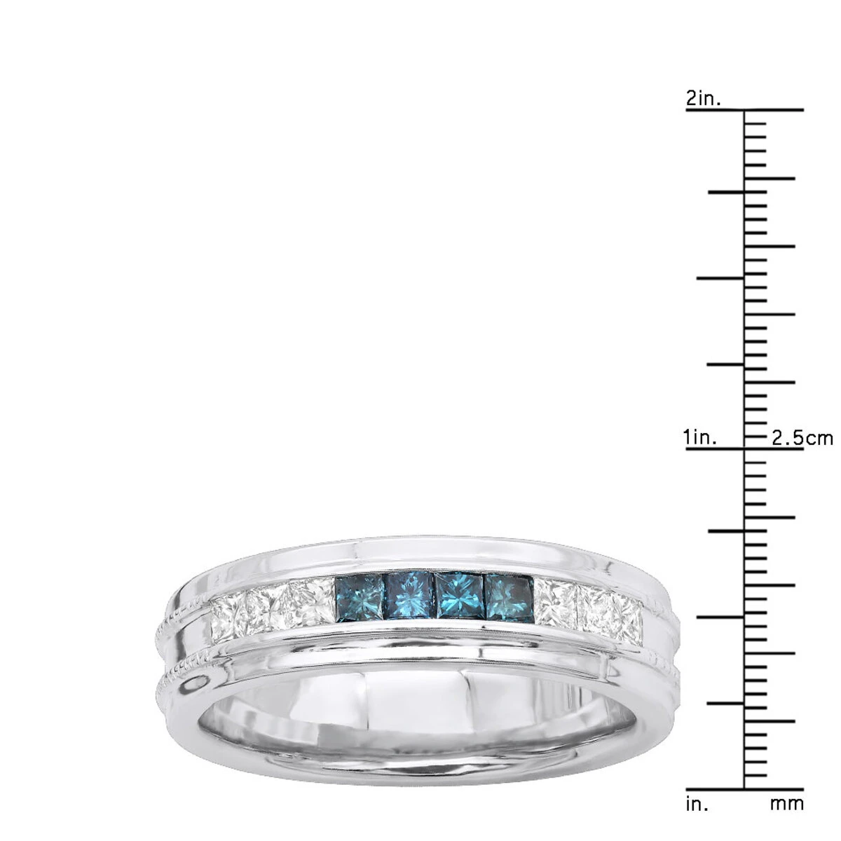 Men's 14K White Gold White Blue Diamond Wedding Band 0.98ct 8 Men's 14K White Gold White Blue Diamond Wedding Band 0.98ct - Image 8