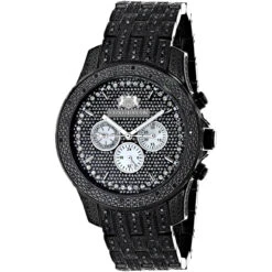 Fully Iced Out Large Men's Black Diamond Watch 1.5ct LUXURMAN