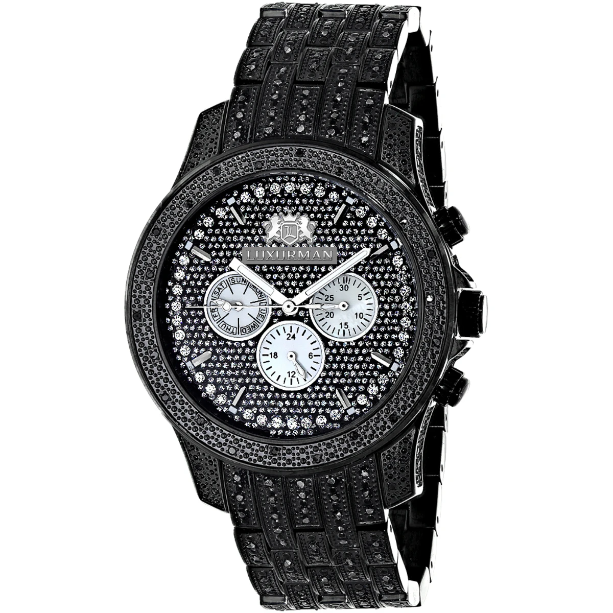 Fully Iced Out Large Men's Black Diamond Watch 1.5ct LUXURMAN 1 Fully Iced Out Large Men's Black Diamond Watch 1.5ct LUXURMAN