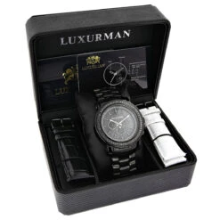 Men's Black Diamond Watch By Luxurman 3ct Chronograph Oversized -Luxurman mens black diamond watch by luxurman 25ct black stainless steel 4