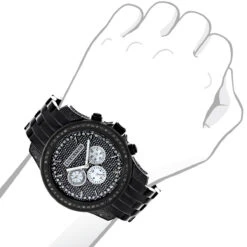 Luxurman Designer Men's Black Diamond Watch 2.5 Carats -Luxurman mens black diamond watch luxurman designer watches 25 carats bod