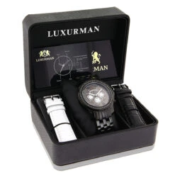 Men's Black Diamond Watch By LUXURMAN 2.25ct -Luxurman mens black diamond watches by luxurman 225ct p 44428box