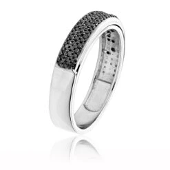 Men's Black Diamond Wedding Band 0.6ct 14K White Gold Pave Diamonds Ring -Luxurman mens black diamond wedding band 06ct 14k gold pave diamonds ring 2