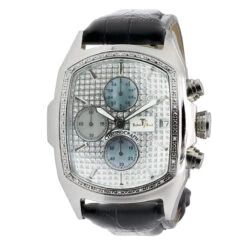 Men's Diamond Bubble Watch Techno 0.2ct Luxurman Chronograph W Leather Band
