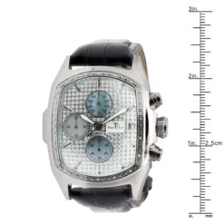 Men's Diamond Bubble Watch Techno 0.2ct Luxurman Chronograph W Leather Band -Luxurman mens diamond bubble watch w chronograph learther band techno 02ctw 968841 ruler