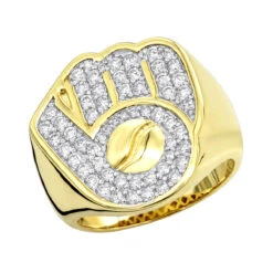 Men's Baseball Glove And Ball Ring 10K Yellow Gold 1.2ct By Luxurman