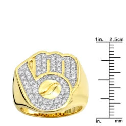 Men's Baseball Glove And Ball Ring 10K Yellow Gold 1.2ct By Luxurman -Luxurman mens diamond rings baseball glove and ball ring 10k gold 12ct by luxurman rulerye