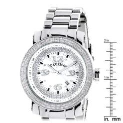 Oversized Men's Diamond Watch 0.12ct Iced Out Luxurman White MOP Face & Metal Band -Luxurman mens diamond watch 012 ct iced out luxurman p 35230 ruler