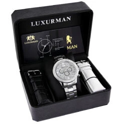Men's Diamond Watch 2ct By Luxurman White Gold Plated -Luxurman mens diamond watch 2ct by luxurman white gold plated 4