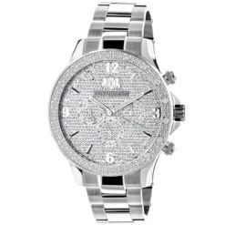 Men's Real Diamond Watch By Luxurman Liberty 0.2ct Swiss Mvt W Steel Band