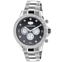 Men's Diamond Watch Swiss Mvt Stainless Steel Band 0.2ct Luxurman Liberty