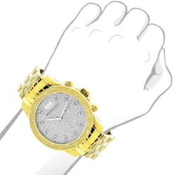 Men's Diamond Watch Yellow Gold Plated Luxurman Raptor 025ct W Metal Band -Luxurman mens diamond watch yellow gold plated luxurman raptor 025ct w metal band bod